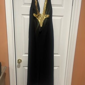 BCBGMaxAzria Black Maxi Dress with Gold Accents